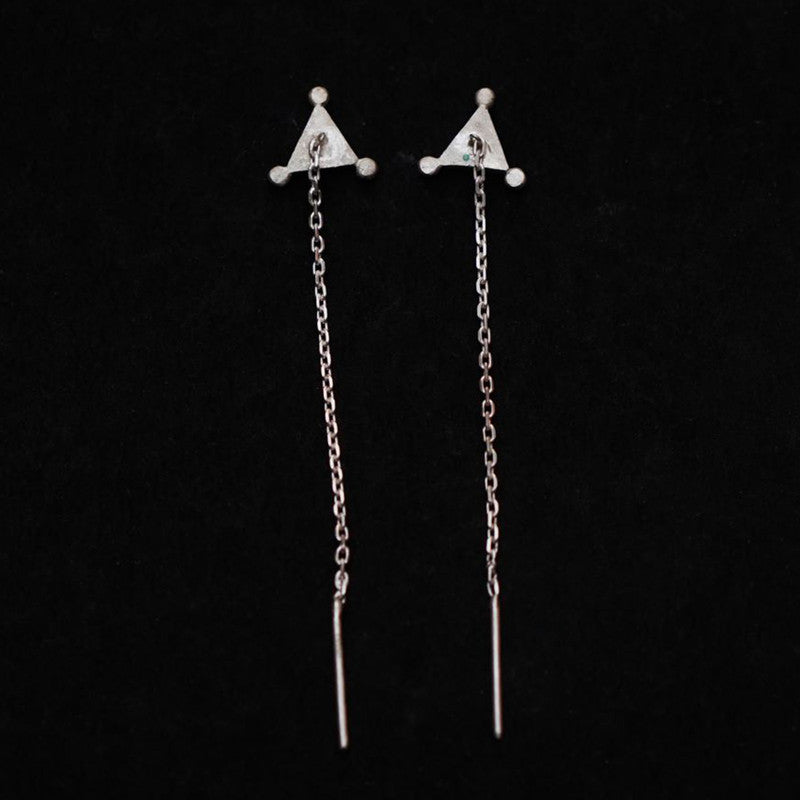 92.5 Silver Sui Dhaga Earring for Women | Single Piece | Trikone | Set of 2