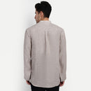 Linen Short Kurta for Men | Full Sleeves | Beige Chambray