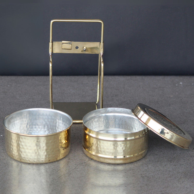 Brass Tiffin Box | 3 Layer | Golden