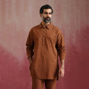 Cotton Brown Kurta Set for Men | Shirt Collar