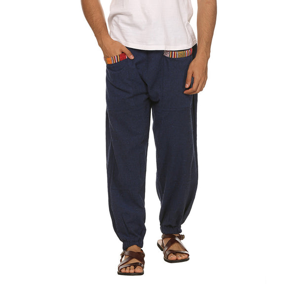 Cotton Jogger Pants for Men | Dark Blue | Front Pocket