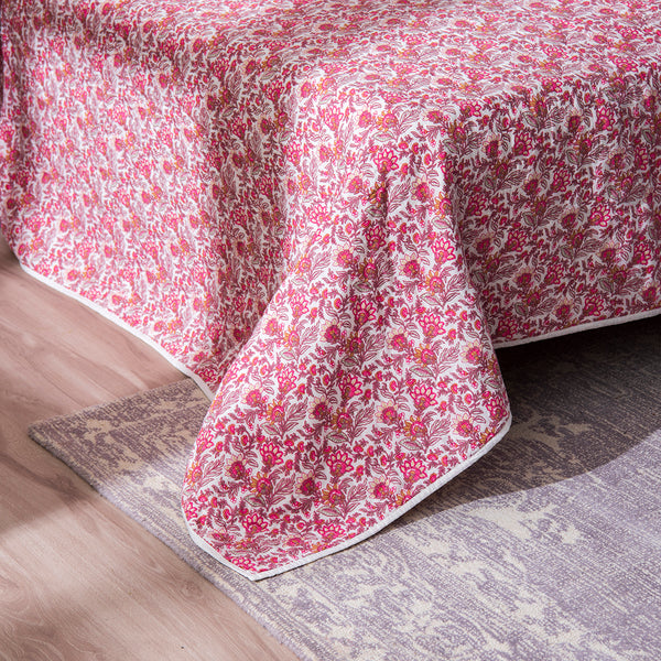 Cotton Quilt with Pillow Shams | Floral Print | Pink