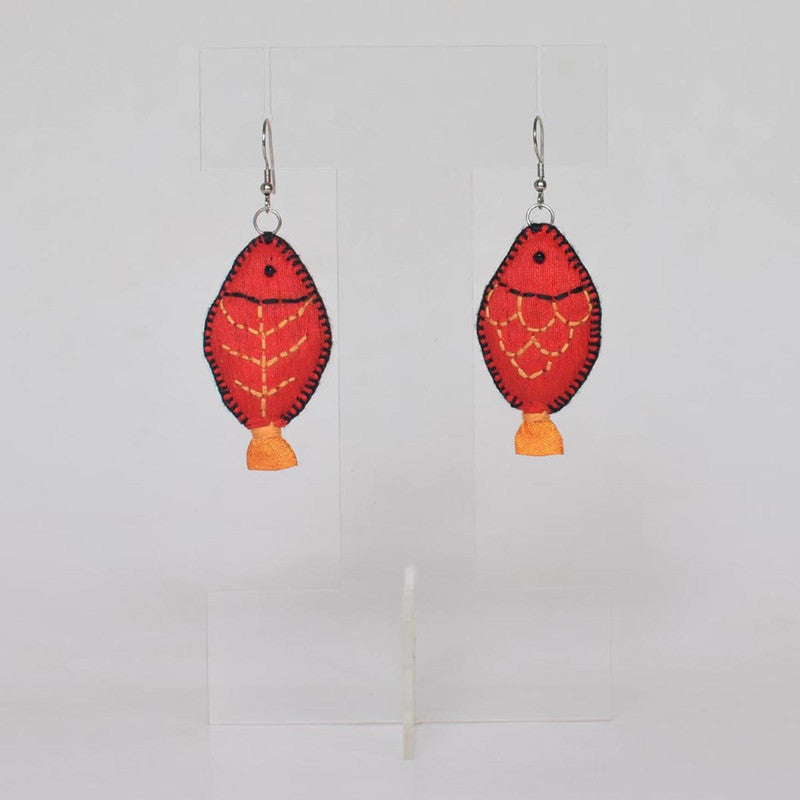 Dangler Hook Earrings for Women | Hand Embroidered| Red.
