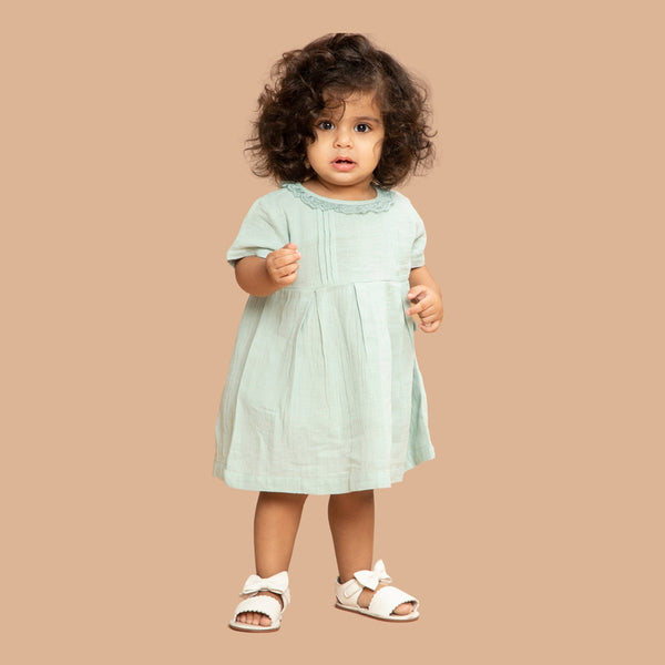 Cotton Baby Girl Frock Dress | with Bloomers | Mint Green