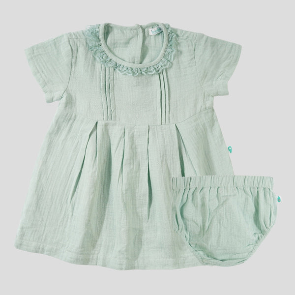 Cotton Baby Girl Frock Dress | with Bloomers | Mint Green