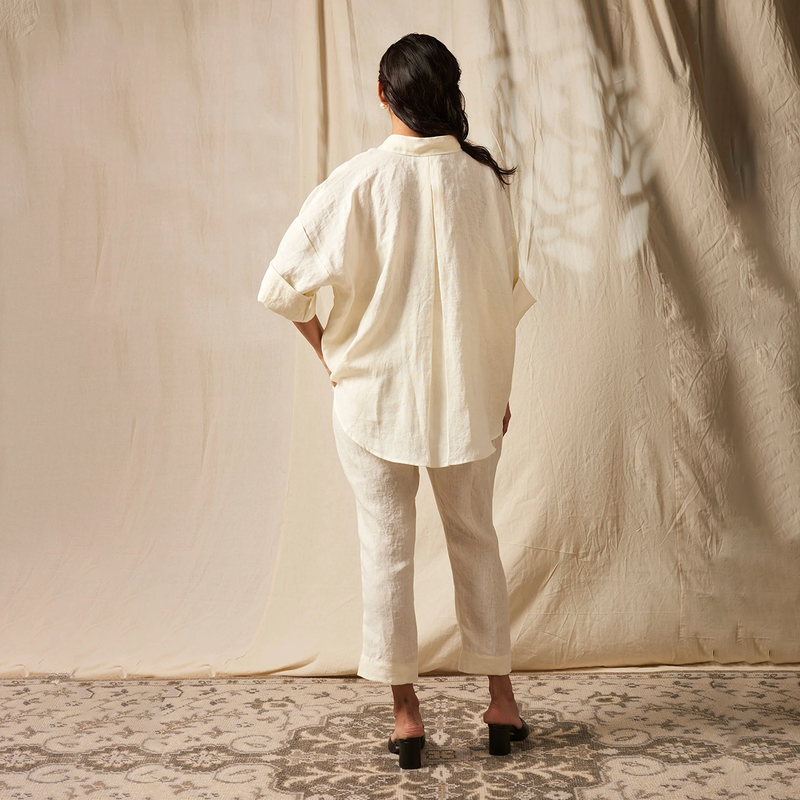 Linen White Co-Ord Set For Women | Oversized Flared Shirt & Pants