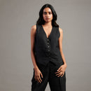 Linen Co-Ord Set For Women | Waist Coat & Pant | Black