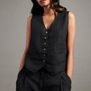 Linen Co-Ord Set For Women | Waist Coat & Pant | Black