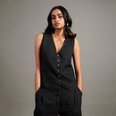 Linen Co-Ord Set For Women | Waist Coat & Pant | Black