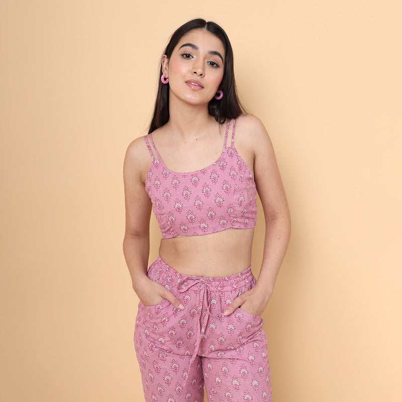 Cotton Bralette Top For Women | Printed | Pink