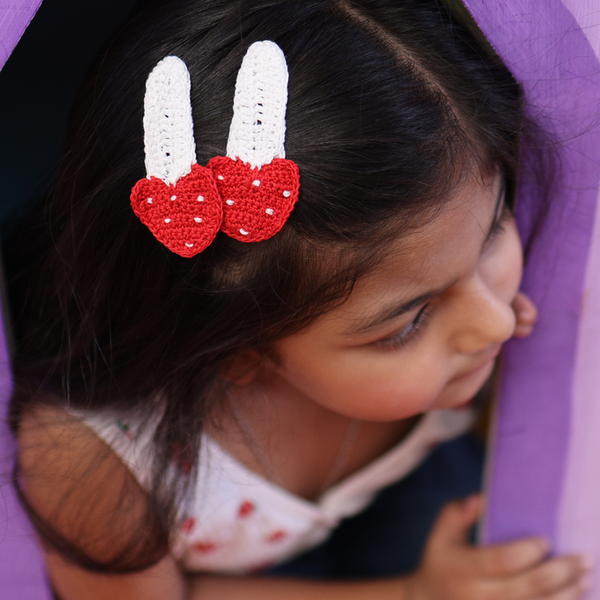 Cotton Mushroom Crochet Hair Clips For Girls | Red & White | Set of 2