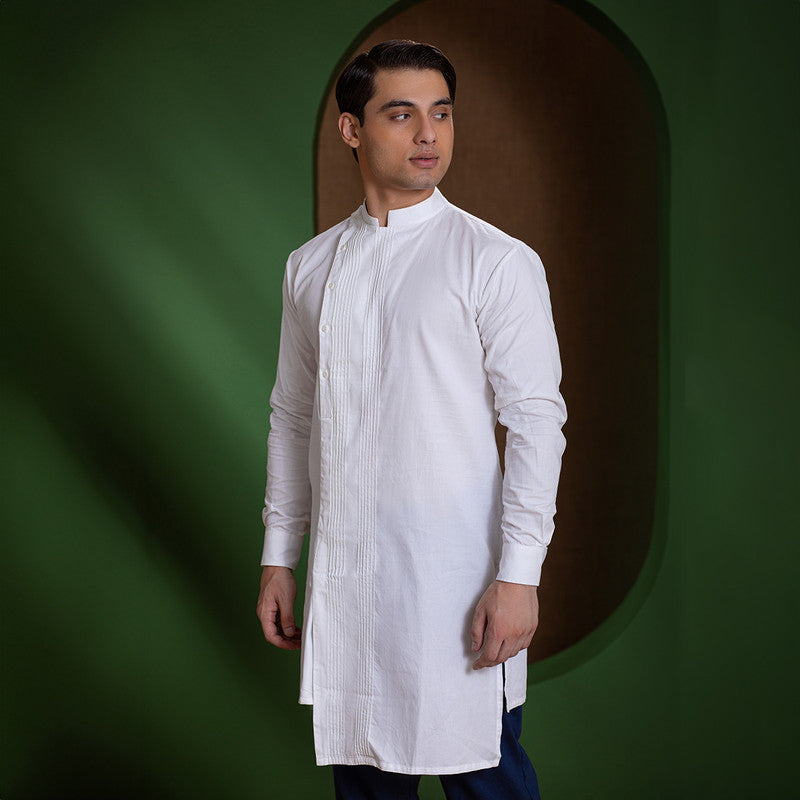 Organic Cotton White Kurta for Men | Asymmetric