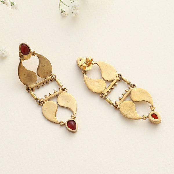 Brass Dangler Earrings for Women | Red Stone