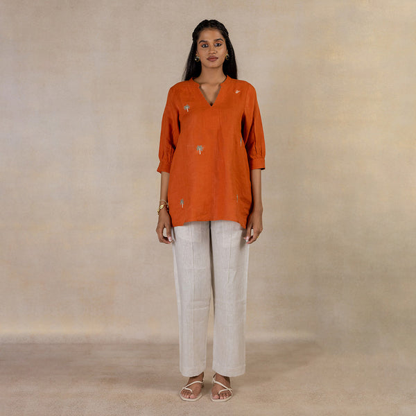 Linen Top for Women | V-Neck | Tan Rust