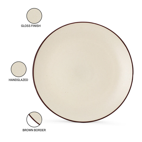 Ceramic Serving Plate | Stoneware | Microwave & Dishwasher Safe | Off White | Small | Set of 4