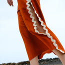 Linen Ankle-Length Dress for Women | Side Slit | Orange