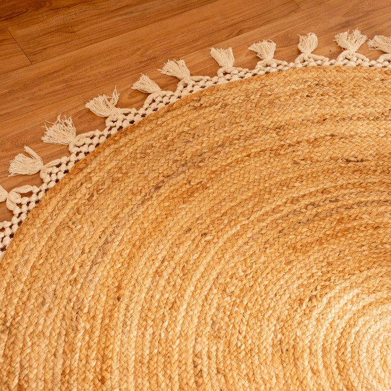 Jute & Cotton Floor Round Carpet | Beige | Ultra Large - 4 x 4 Feet