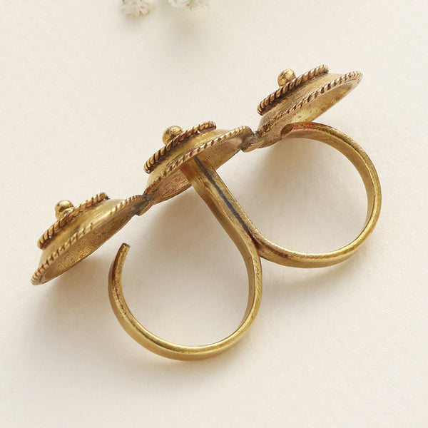 Brass Two Fingers Ring for Women | Textured