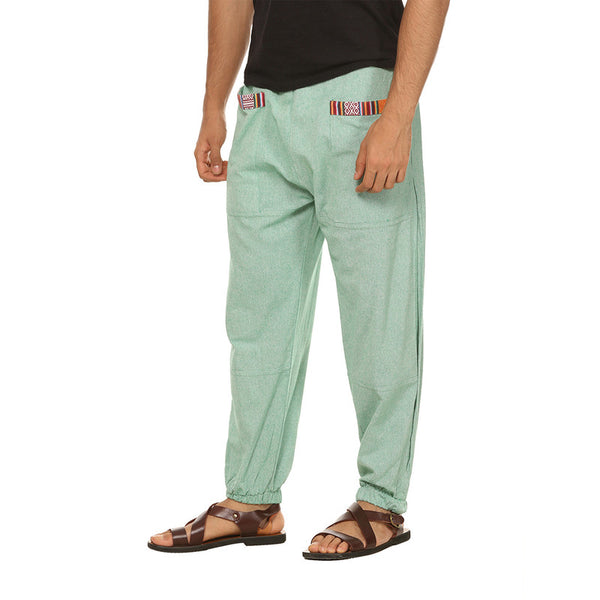 Cotton Jogger Pants for Men | Sea Green | Front Pocket
