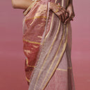 Linen Saree | Pink & Purple | Striped