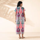 Cotton Ikat Print Dress for Women | Side Slit | Multicolour