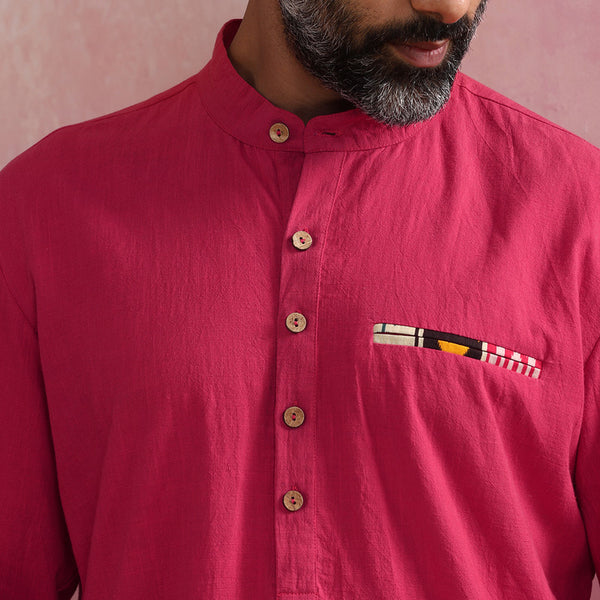 Cotton Pink Kurta for Men | Mandarin Collar