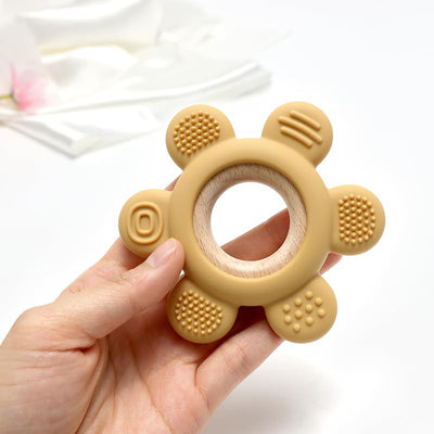 Wooden Flower Teether For Babies | Assorted Colours | Set of 1