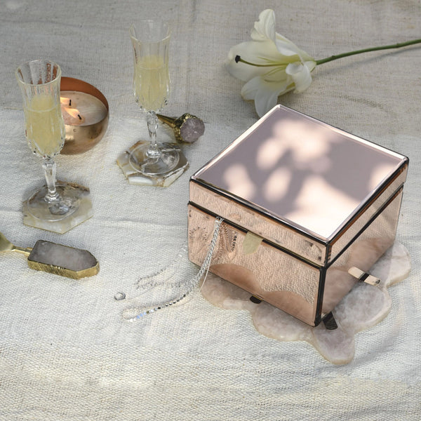 Glass Jewellery Utility Box | Rose Gold