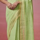 Linen Saree with Blouse Fabric | Pista Green | Song of Spring