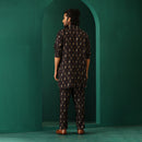 Muslin Silk Ikat Kurta Set for Men | Printed | Black