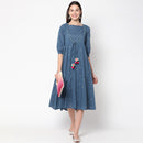 Cotton Midi Layered Dress for Women | Tie-Up | Blue