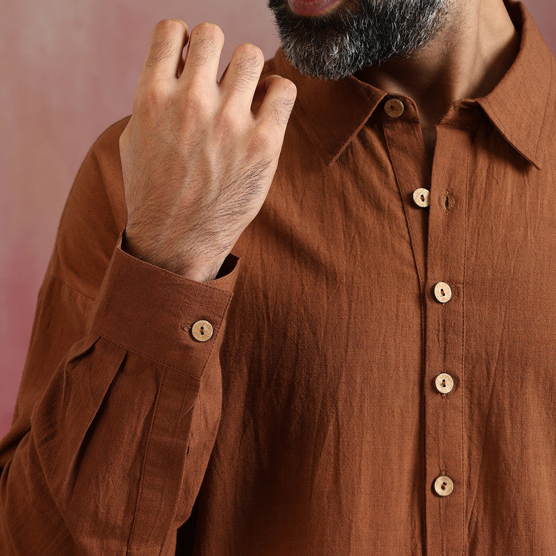 Cotton Brown Kurta Set for Men | Shirt Collar