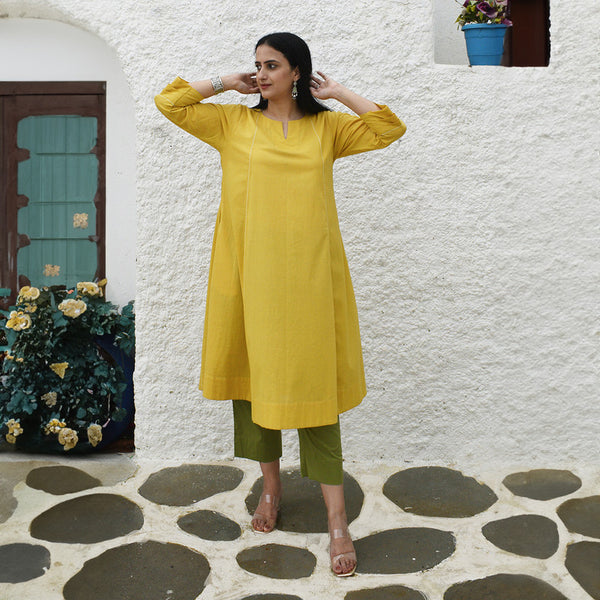 Cotton Yellow Kurta for Women | A-Line