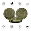 Ceramic Dinner Plate | Stoneware Emboss Design | Large | 10.6 Inches | Moss Green | Set of 6