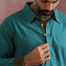 Cotton Kurta Set for Men | Teal Green | Shirt Collar