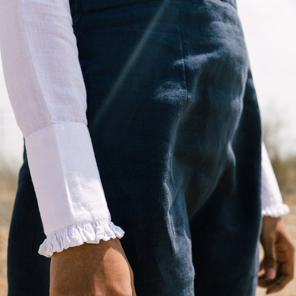 Linen Shirt Dress for Women | Navy Blue & White