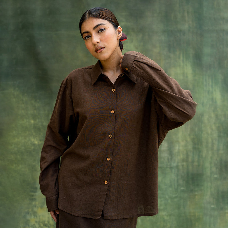 Upcycled Solid Shirt | Oversized | Brown