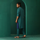 Silk Blend Long Kurta for Men | Color-Block | Blue