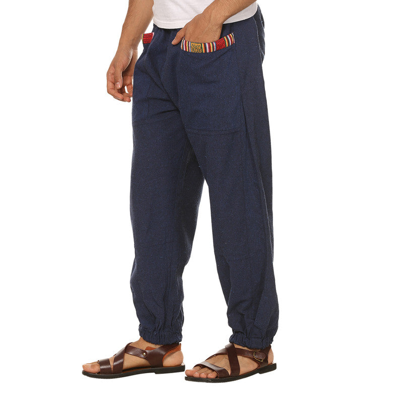 Cotton Jogger Pants for Men | Dark Blue | Front Pocket