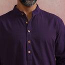 Cotton Long Kurta for Men | Purple | Mandarin Collar