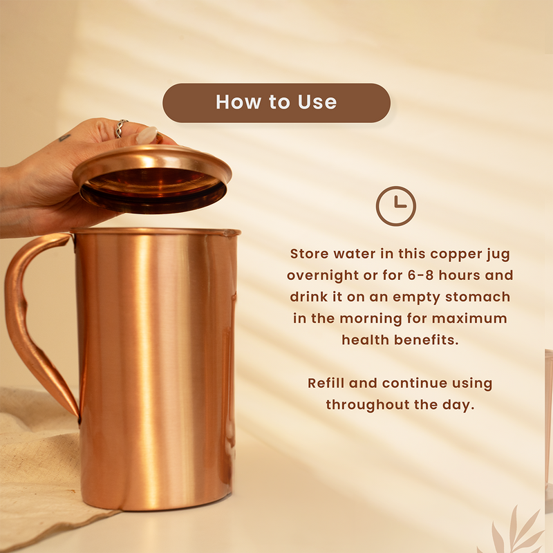 Pure Copper Jug with Lid | 1.5 L | Plain | Boosts Immunity.