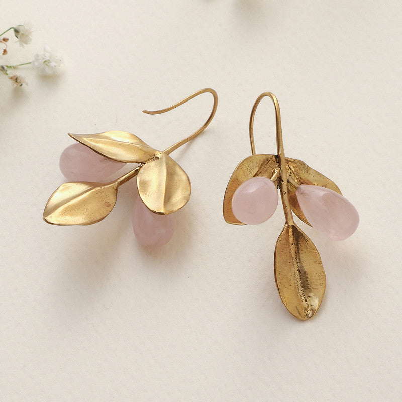 Brass Dangler Earrings for Women | Crystal Leaf