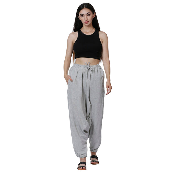 Cotton Harem Pants for Women | Melange Grey | Stripes