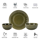 Stoneware Ceramic Dinner Set | 6 Dinner Plates, 12 Bowl & 2 Serving Bowl | Moss Green | Set of 20