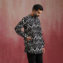 Cotton Cambric Black Ikat Kurta Set | Black & White