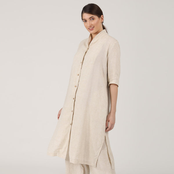 Linen Shirt Tunic for Women | Beige