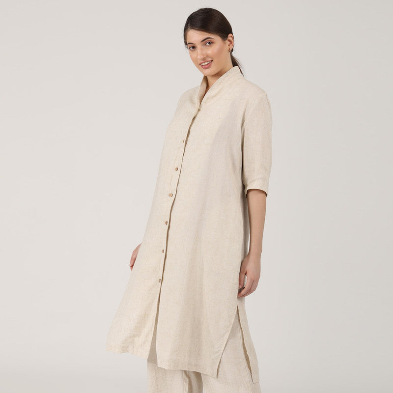 Linen Shirt Tunic for Women | Beige