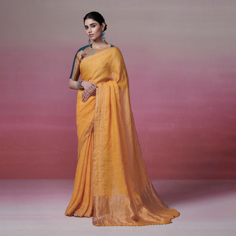 Linen Saree | Mango Yellow | Golden Glow