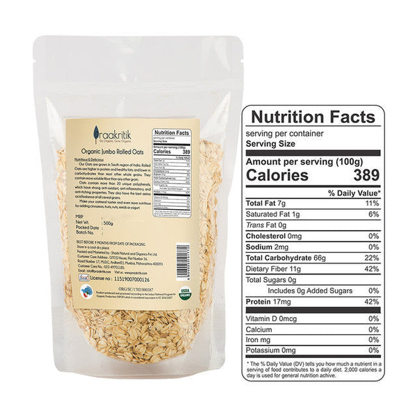 Organic Jumbo Rolled Oats | 500 g | Pack of 2.