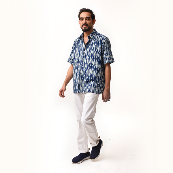 Cotton Printed Indigo Shirt for Men | Dabu Print | Half Sleeves